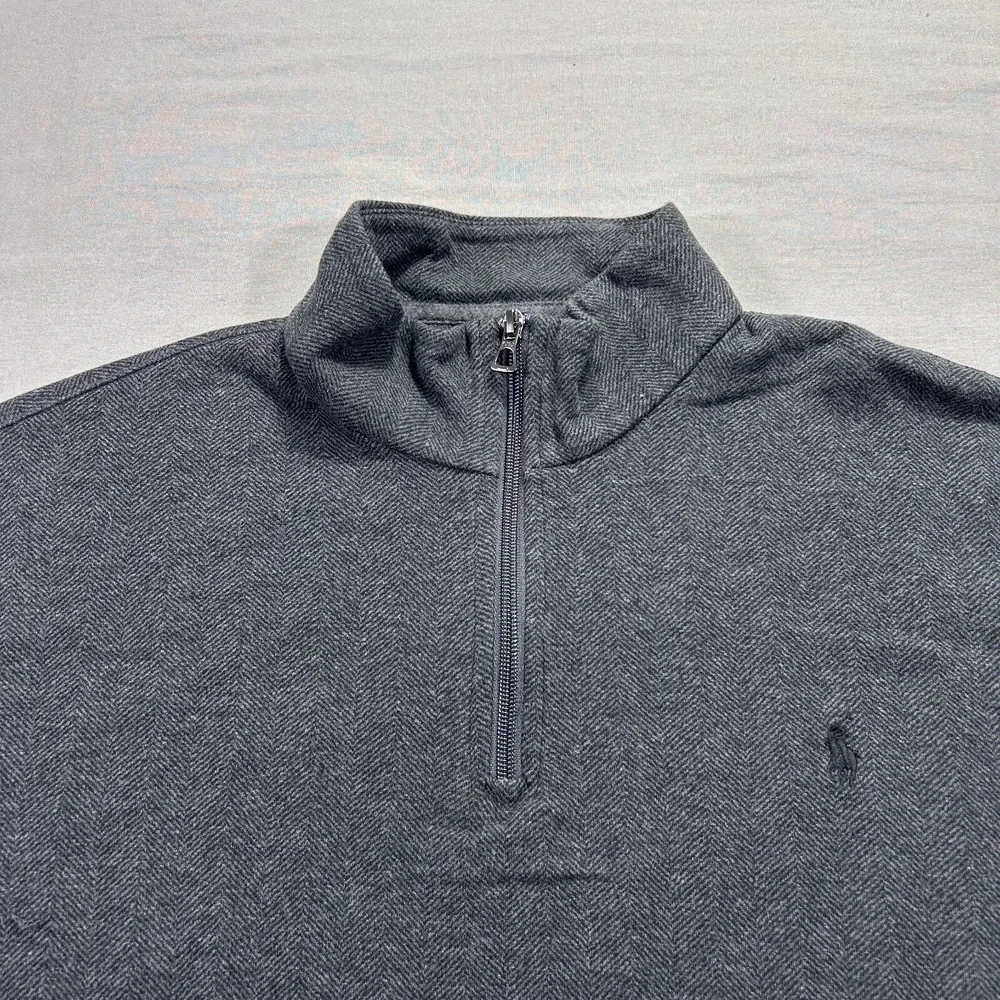 Polo Jeans Ralph Lauren Sweater Mens XL Gray Herringbone 1/4 Zip Lighweight Golf